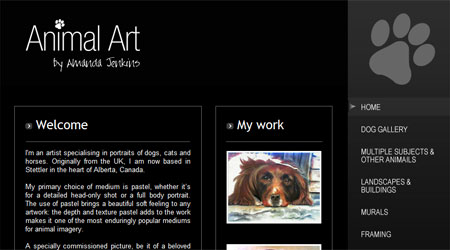 A screenshot of the Animal Art Website