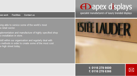 A screenshot of the Apex Displays Website