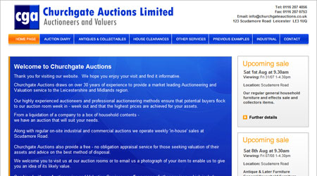 A screenshot of the Churchgate Auctions Website