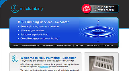 A screenshot of the MRL Pluming Services website