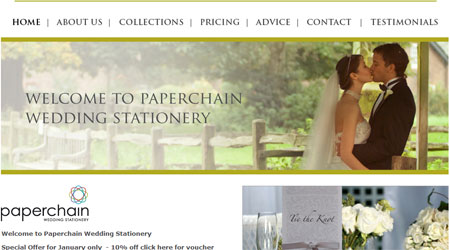 A screenshot of The Paperchain Wedding Stationery website