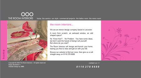 A screenshot of The Room Interiors Website