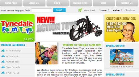 A screenshot of the Tynedale Farm Toys website